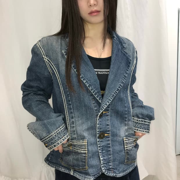 스티치 데님 자켓 