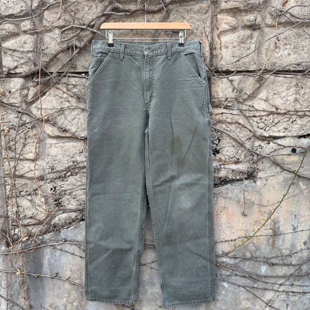 칼하트 빈티지 b11 모스그린 페이딩 카펜터 싱글니 워크 팬츠