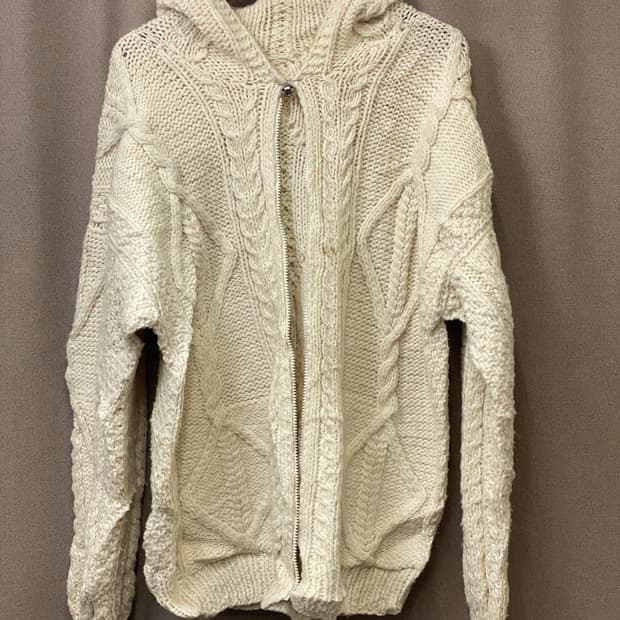 빈티지 헤비 니트 후드 집업 