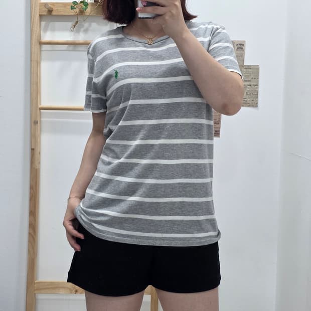 [프립]L/랄프로렌 단가라 반팔티 회색