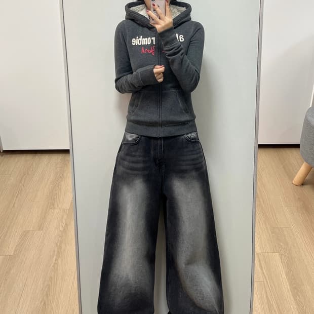 아베크롬비 딱붙핏 양털안감 그레이 후드집업