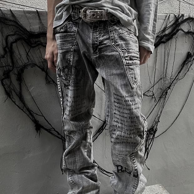 *rare design* 00s JPN 레터링 레이스업 펑크 데님팬츠