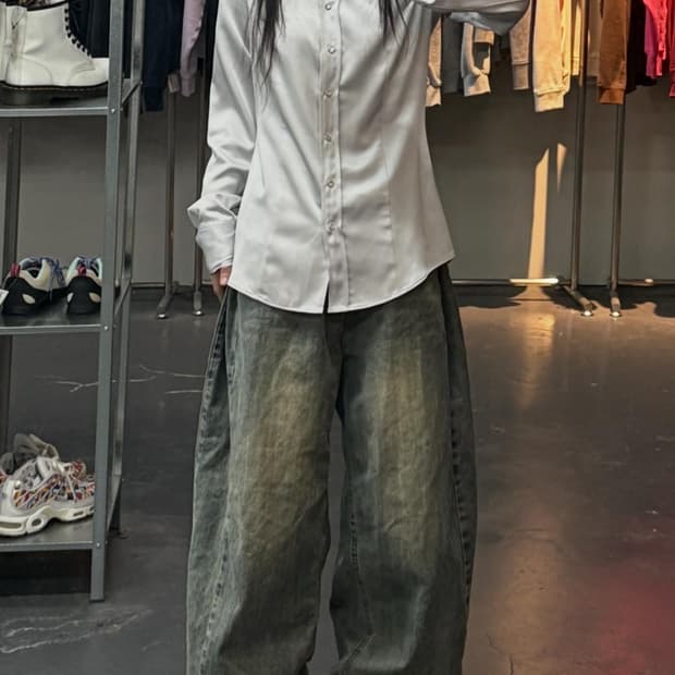 토니웩 버튼다운 실버새틴 셔츠 블라우스 A3481