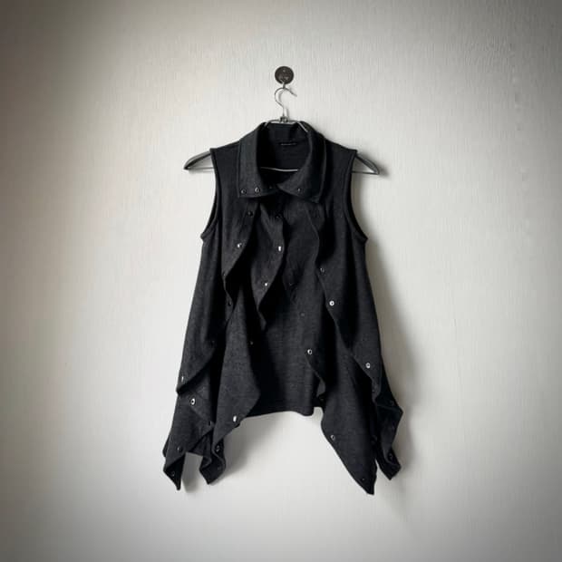 아카이브 하이넥 셔링 언발 이중버튼 베스트 조끼 y2k 갸루 펑크