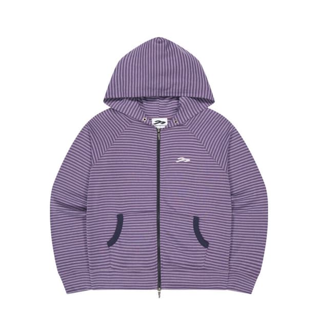 주영X탄산 스몰로고 후드집업 스트라이프 보라 + 비니