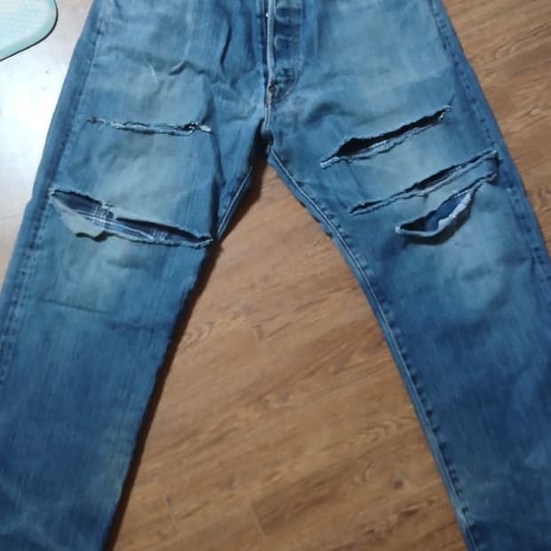 에비수 리메이크 패치워크 데님 팬츠 