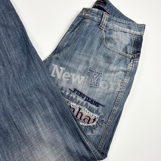 후부 레트로 y2k 와이드 데님 팬츠 (33인치)