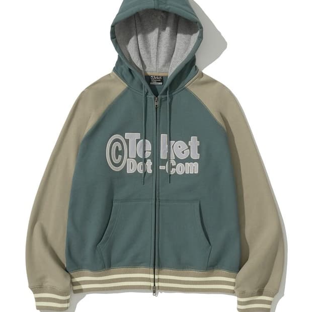 테켓 Tilted Zip-Up Hoodie Khaki Beige (S)
