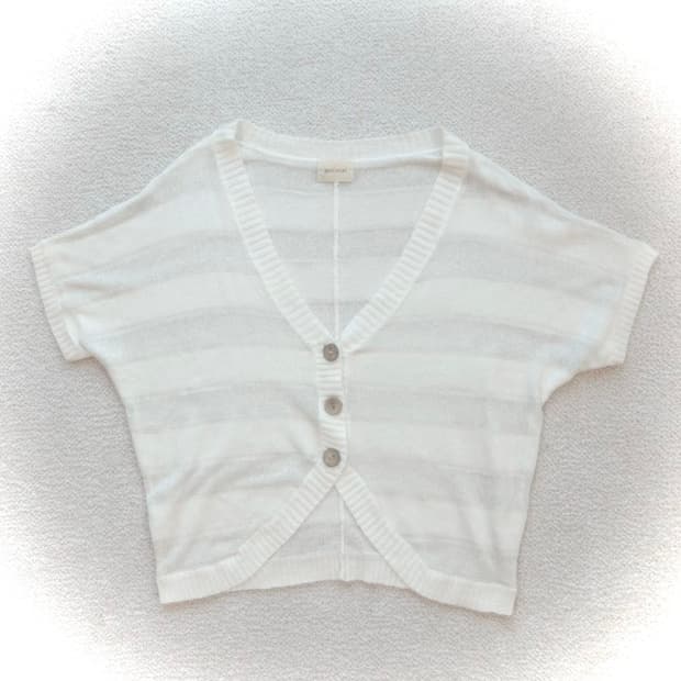 putielal 스트라이프 가오리핏 크로셰 반팔 가디건 모리 하구미 너드