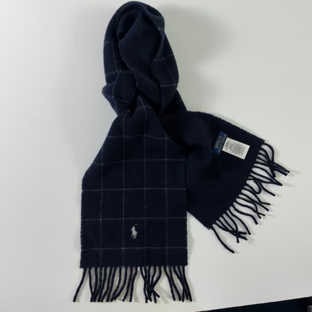 Polo  폴로 랄프로렌 자수 네이비 체크 울 머플러 