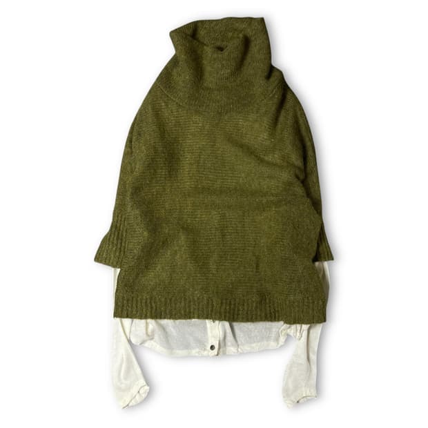 JPN 하이넥 올리브 니트 레이어드 세트 L