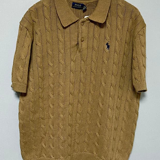 POLO 폴로 랄프로렌 코튼 남자 케이블 카라 반팔니트 카멜 XL 105