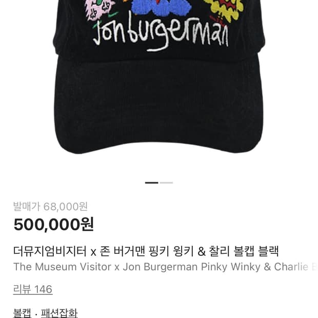 더뮤지엄비지터 x 존 버거맨 핑키 윙키 & 찰리 볼캡 블랙