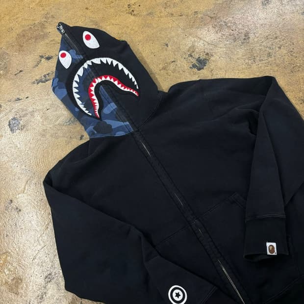 베이프 하프 블루 청계 카모 풀 후드집업 