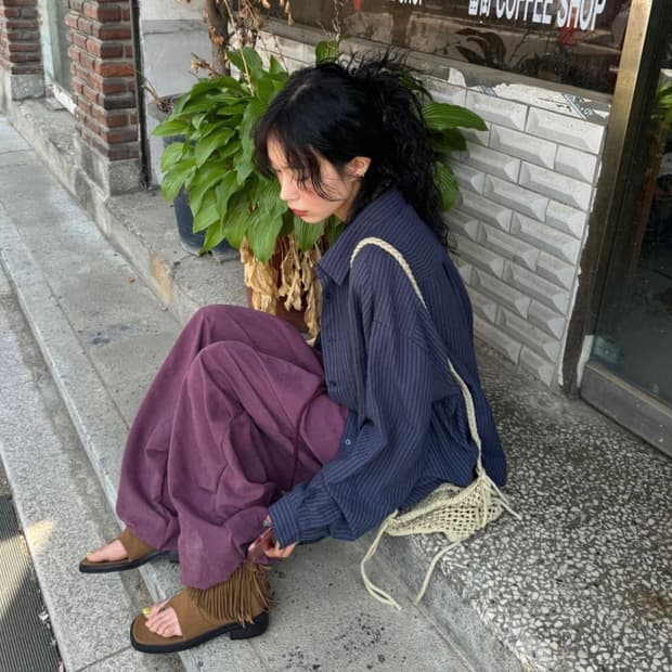 매트 퍼플 와이드 팬츠