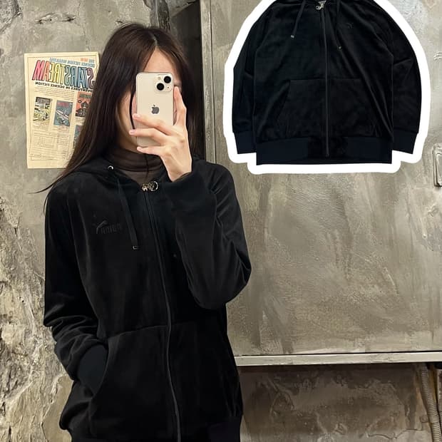 퓨마 벨벳 후드집업 블랙 L #csz521