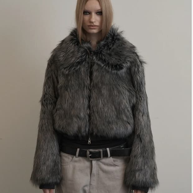 셋업이엑스이 퍼 숏 자켓 퍼자켓 차콜 그레이