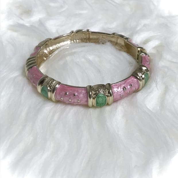 빈티지 핑크 그린 마블링 뱅글 팔찌