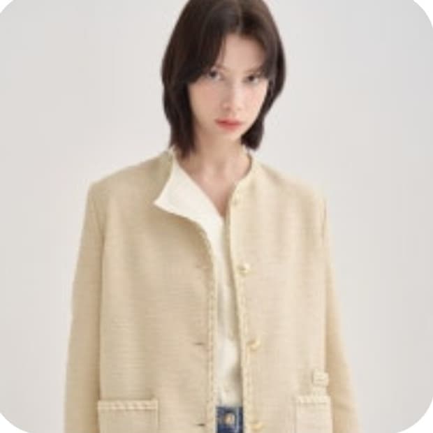 한섬 SJSJ 2025 브레이드 라인 칼라리스 자켓 76-90-155