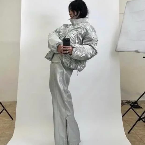 Nache 나체 글레어 리버시블 패딩 실버 유니섹스 