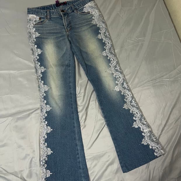 ✨vintage lace denim pants 레이스 부츠컷바지 y2k✨