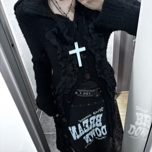 고딕펑크 롱 니트 퍼가디건