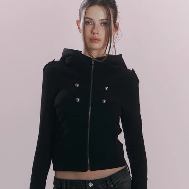 새상품) 플리즈노팔로우 나스 밀리터리 후드집업 블랙