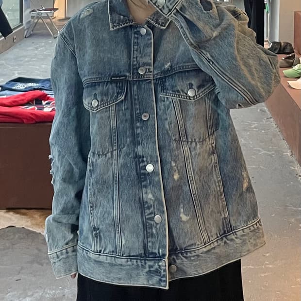 캘빈클라인 진 패치워크 디스트로이드 데님 트러커 자켓 H2200