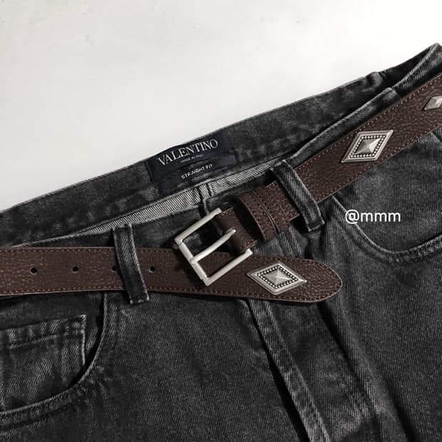 [Unisex] 다이아 스터드 웨스턴 가죽벨트 브라운