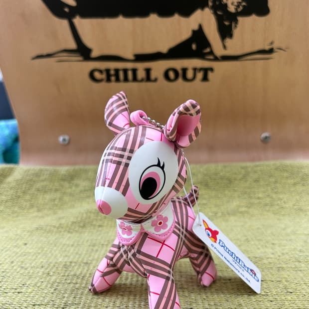 푸치 바비에 - 핑크 체크 / 일본 빈티지 인형 키체인 키링