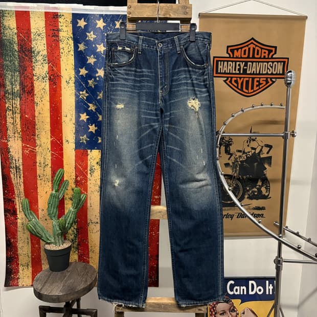 00s 리바이스 503 루즈핏 레더탭 디스트로이드 워싱 데님팬츠 N390