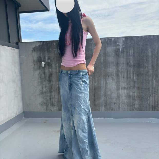 (Vintage)다트 데님 롱 스커트 goa lgb