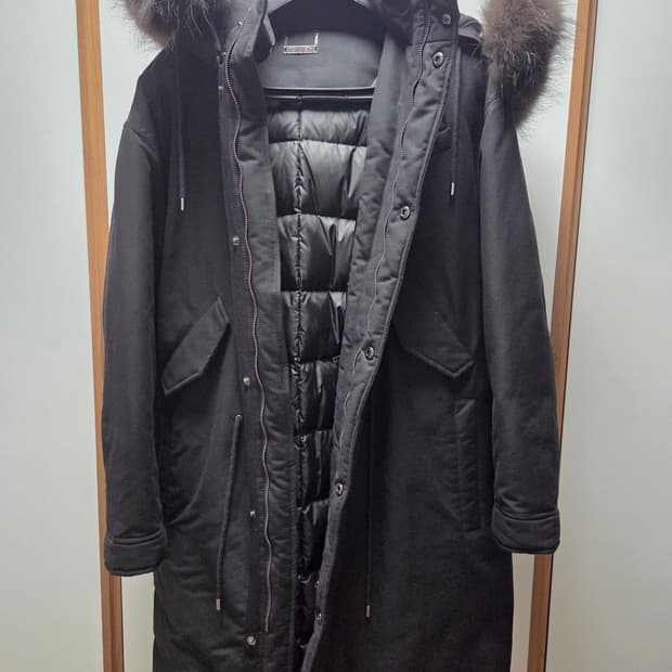 드로우핏 라쿤퍼 덕다운 야상 롱패딩 블랙 M사이즈