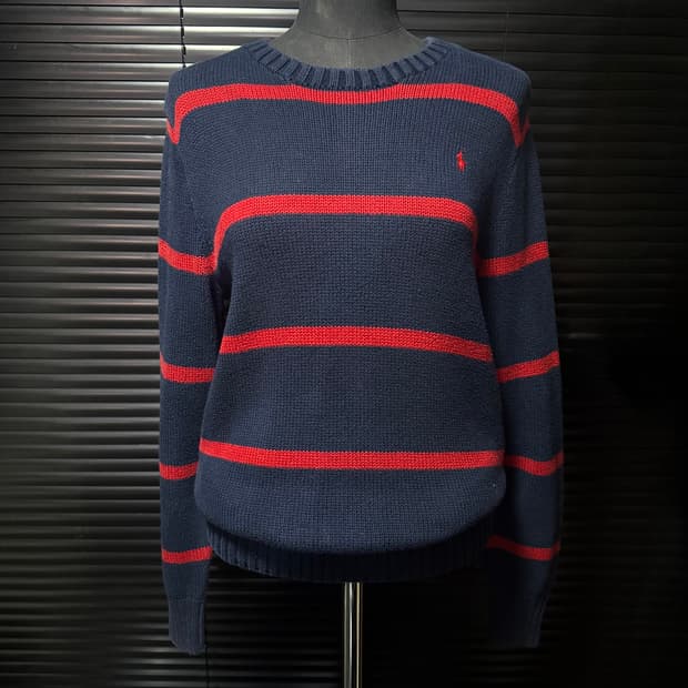 폴로 랄프로렌 네이비 남색 레드 빨강 스트라이프 단가라 니트 스웨터 여성