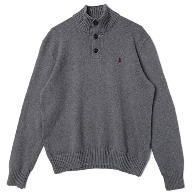 [xs] 폴로 랄프로렌 코튼 딥그레이 버튼업 터틀넥 니트