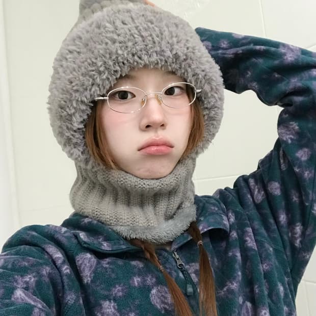 빈티지 그레이 니트 바라클라바 방울 비니