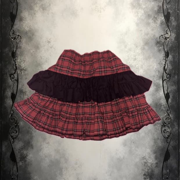 레드체크 펑크 캉캉 스커트