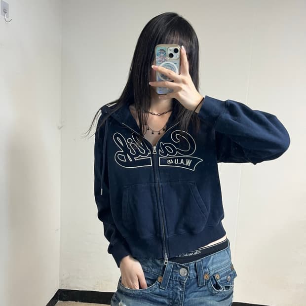 Who.A.U Navy Two-Way Zip Hoodie