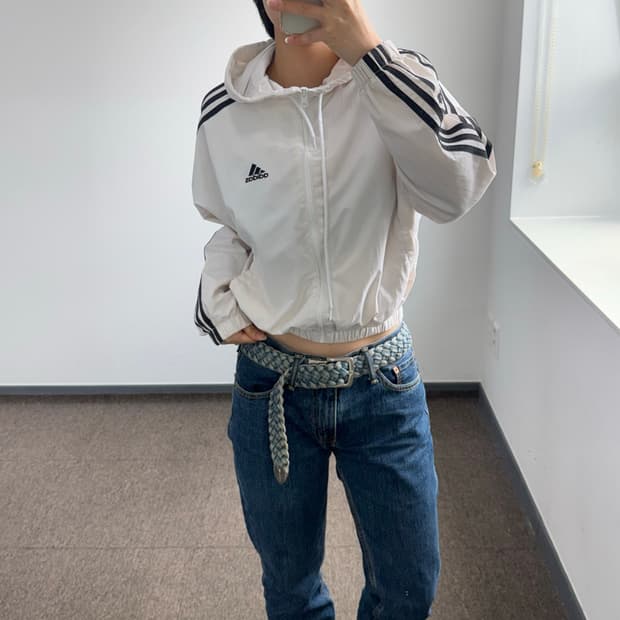 Adidas 아디다스 삼각로고 화이트 바람막이 크롭 