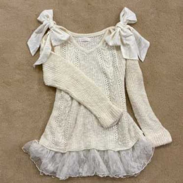 리즈리사 리본 오프숄더 니트 원피스 히메갸루 라떼갸루