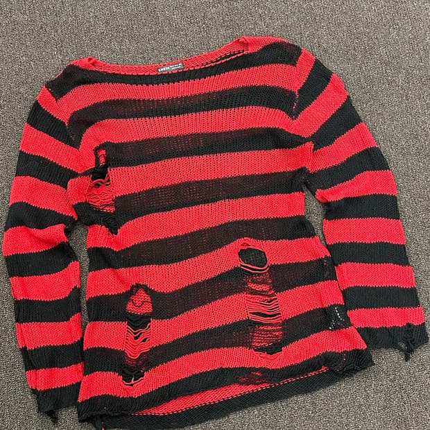 M)재패니즈 빈티지 스트라이프 데미지 니트 스웨터