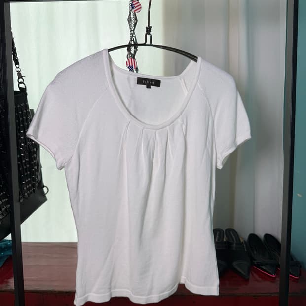 White Cotton Shirred Top