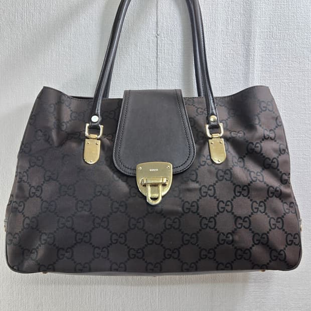 구찌 GG 컨버스  레더 트리밍 토트 숄더백