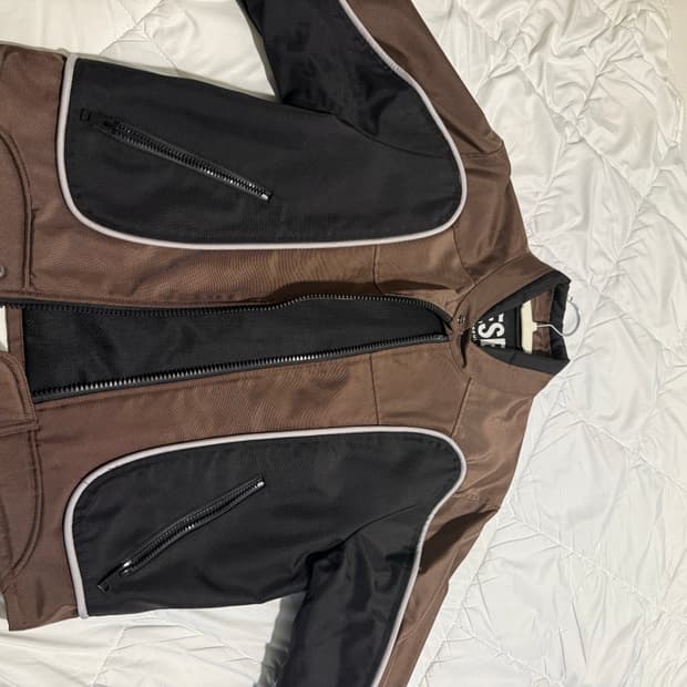 디젤 J-블링크 컬러블록 나일론 바이커 자켓 블랙 브라운