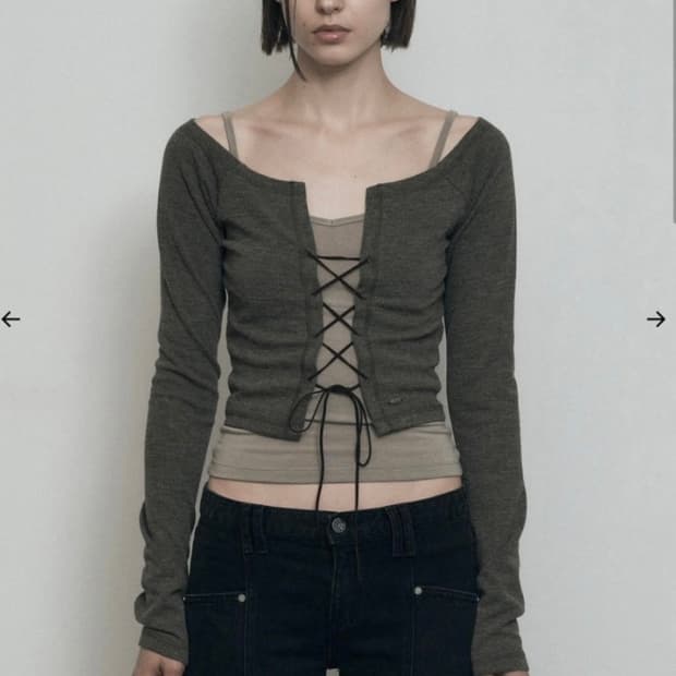 보헤미안서울 아일렛 레이어드 롱슬리브 카키