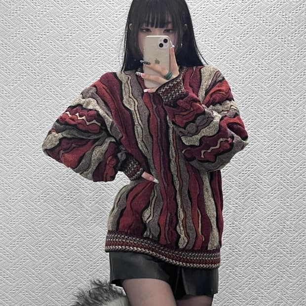 빈티지 쿠지맛 보헤미안 히피 그런지 뜨개 니트 M C10130