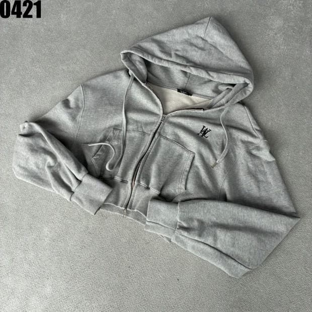 우알롱WL 회색 크롭 후드집업 xs