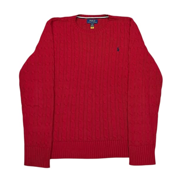 폴로 랄프로렌 QR 꽈배기 케이블 니트 레드 XL