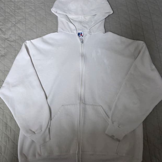 [XL] 90s 빈티지 러셀 애슬레틱 화이트 후드집업 USA 페인트
