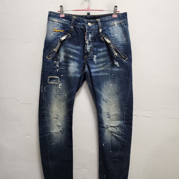 디스퀘어드2 지퍼 콜마이너 데미지 워싱 청바지